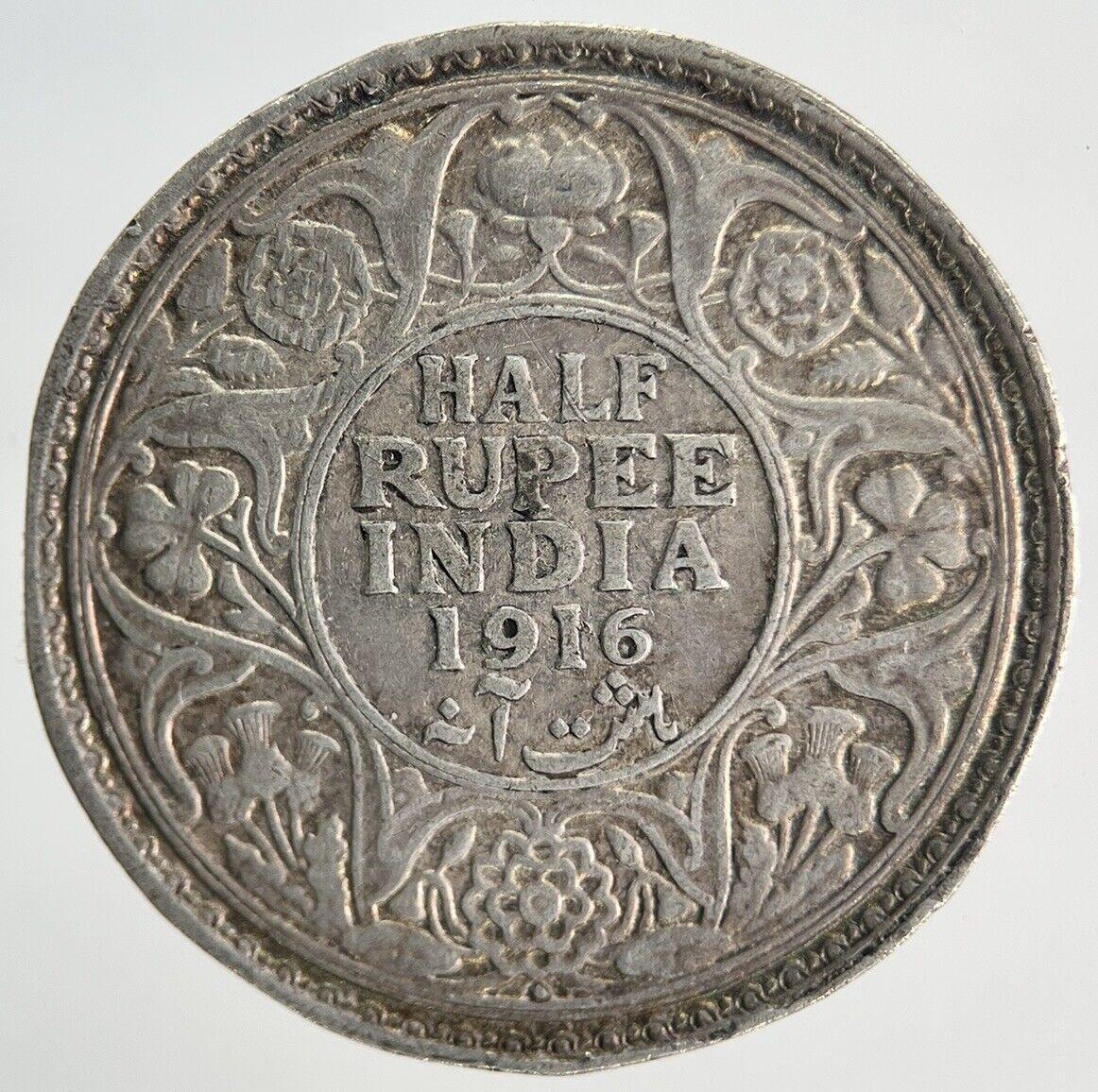 1916 India 1/2 Half Rupee Silver Coin | Fine Collectable Grade | a1928