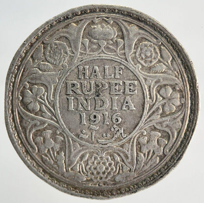 1916 India 1/2 Half Rupee Silver Coin | Fine Collectable Grade | a1928
