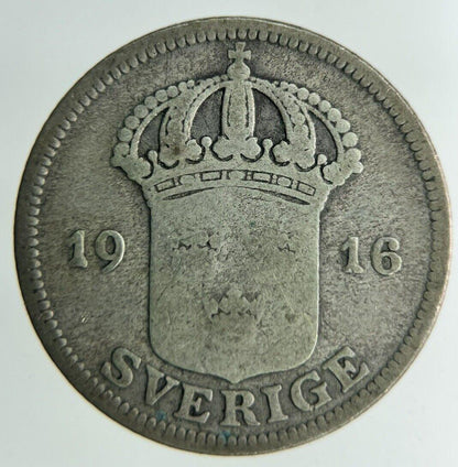 1916 Sweden 50 Ore Silver Coin | Collectable Grade