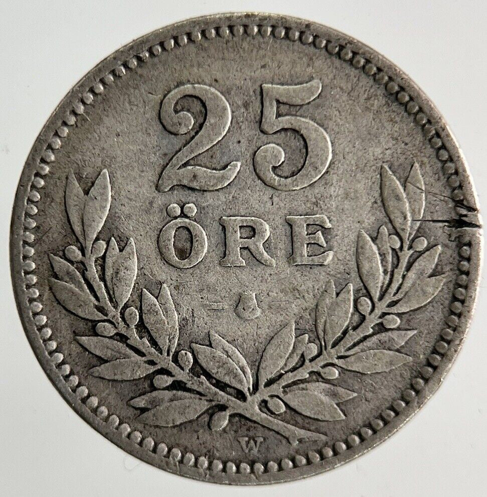 1916 Sweden 25 Ore Silver Coin | Collectable Grade