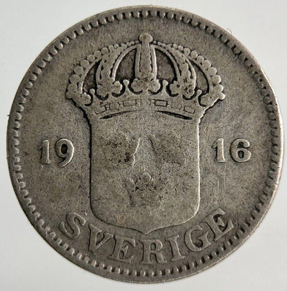 1916 Sweden 25 Ore Silver Coin | Collectable Grade