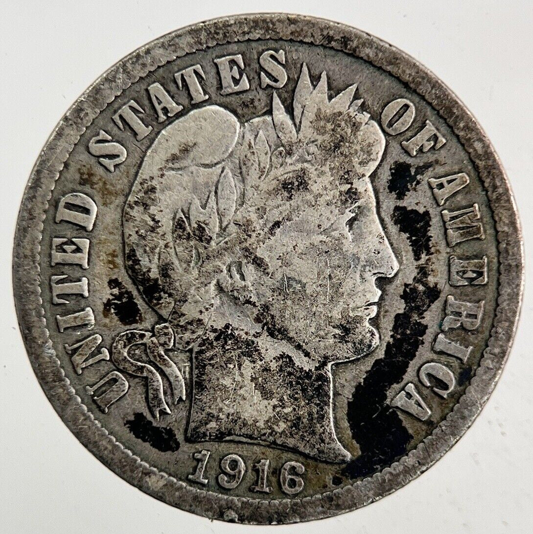 1916 US USA Barber One Dime Silver Coin | Fine Collectable Grade
