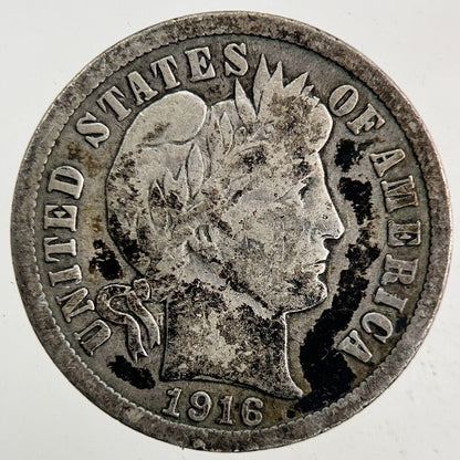 1916 US USA Barber One Dime Silver Coin | Fine Collectable Grade