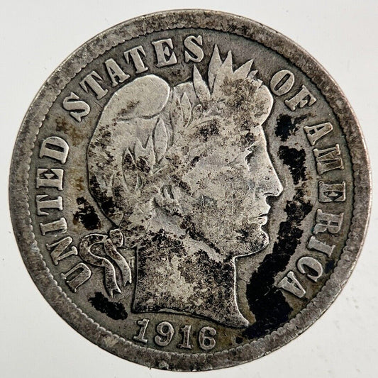 1916 US USA Barber One Dime Silver Coin | Fine Collectable Grade