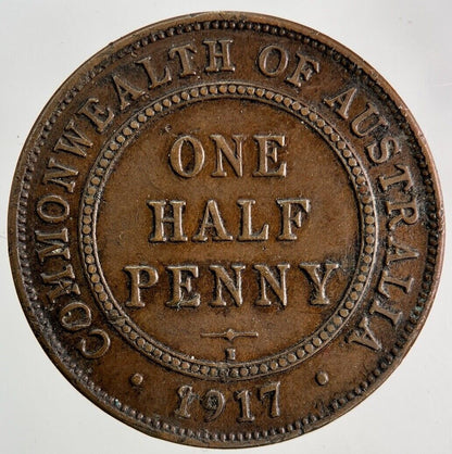 1917 Australia Half-Penny Coin | Fine Collectable Grade