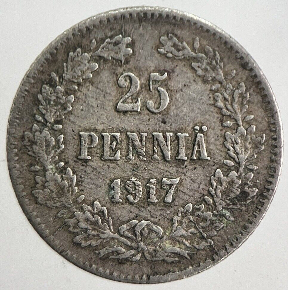 1917 Finland 25 Pennia Silver Coin | Very High Grade | a4859