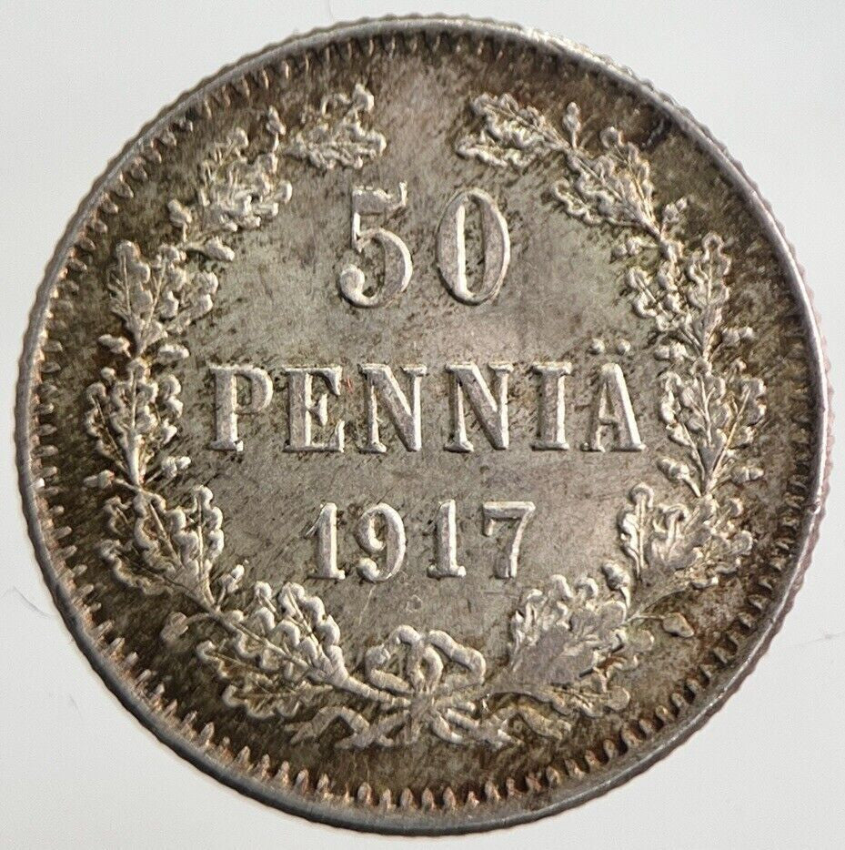 1917 Finland 50 Pennia Silver Coin | Very High Grade | a4853