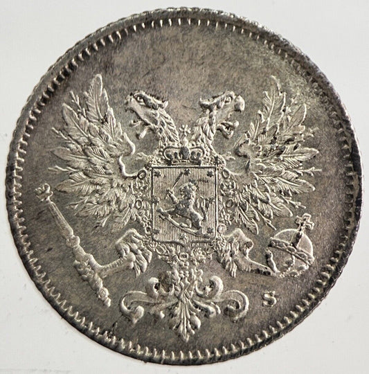 1917 Finland 25 Pennia Silver Coin | Very High Grade | a4856