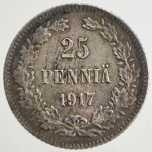 1917 Finland 25 Pennia Silver Coin | Very High Grade | a4865