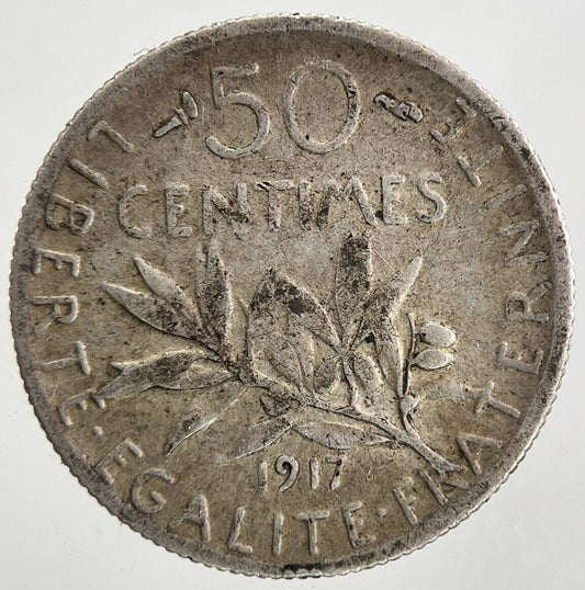 1917 France 50 Centimes Silver Coin | Fine Collectable Grade