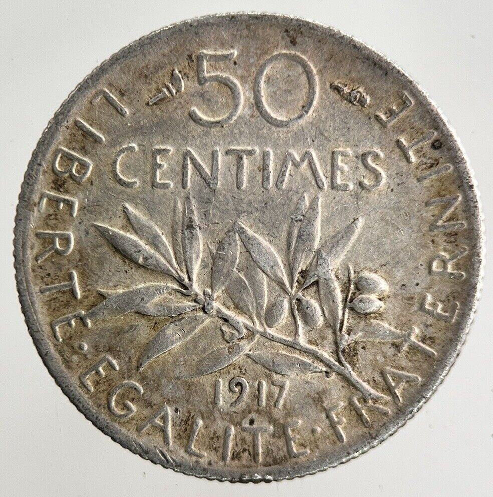 1917 France 50 Centimes Silver Coin | Fine Collectable Grade