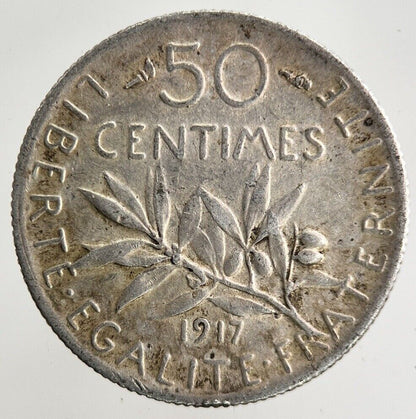 1917 France 50 Centimes Silver Coin | Fine Collectable Grade