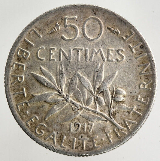 1917 France 50 Centimes Silver Coin | Fine Collectable Grade