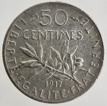 1917 France 50 Centimes Silver Coin | Fine Collectable Grade