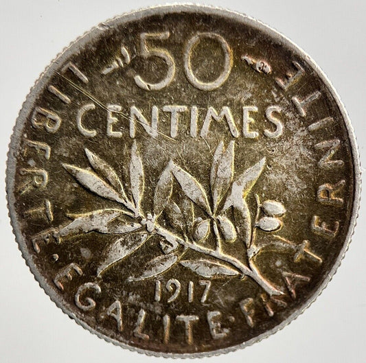 1917 France 50 Centimes Silver Coin | Fine Collectable Grade | a2106