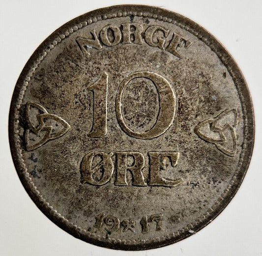 1917 Norway 10 Ore Silver Coin | Fine Collectable Grade