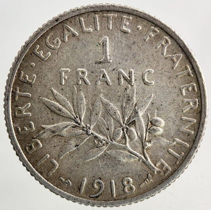 1918 France 1 Franc Silver Coin | Fine Collectable Grade