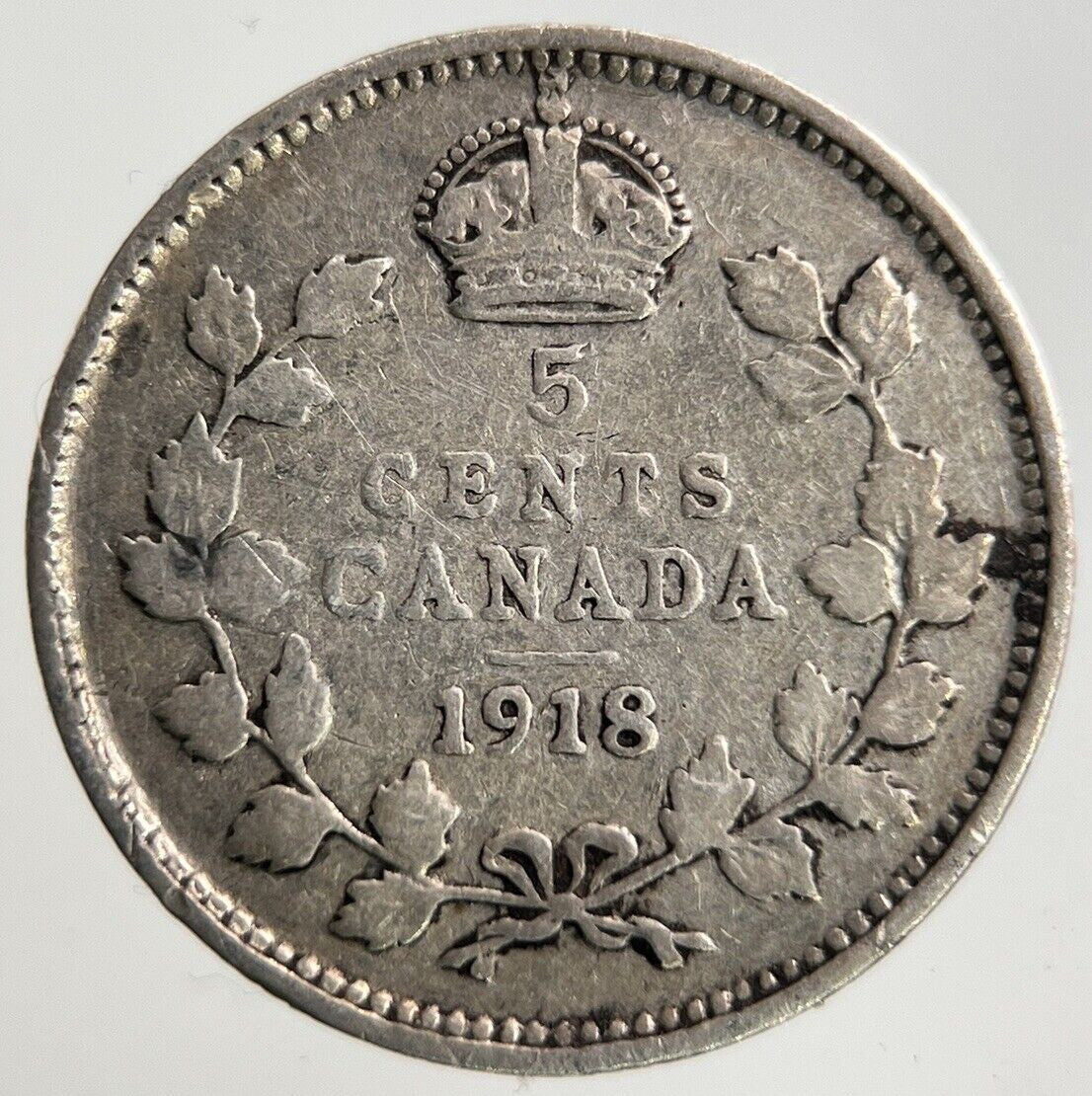 1918 Canada 5 Cents Silver Coin | Fine Collectable Grade