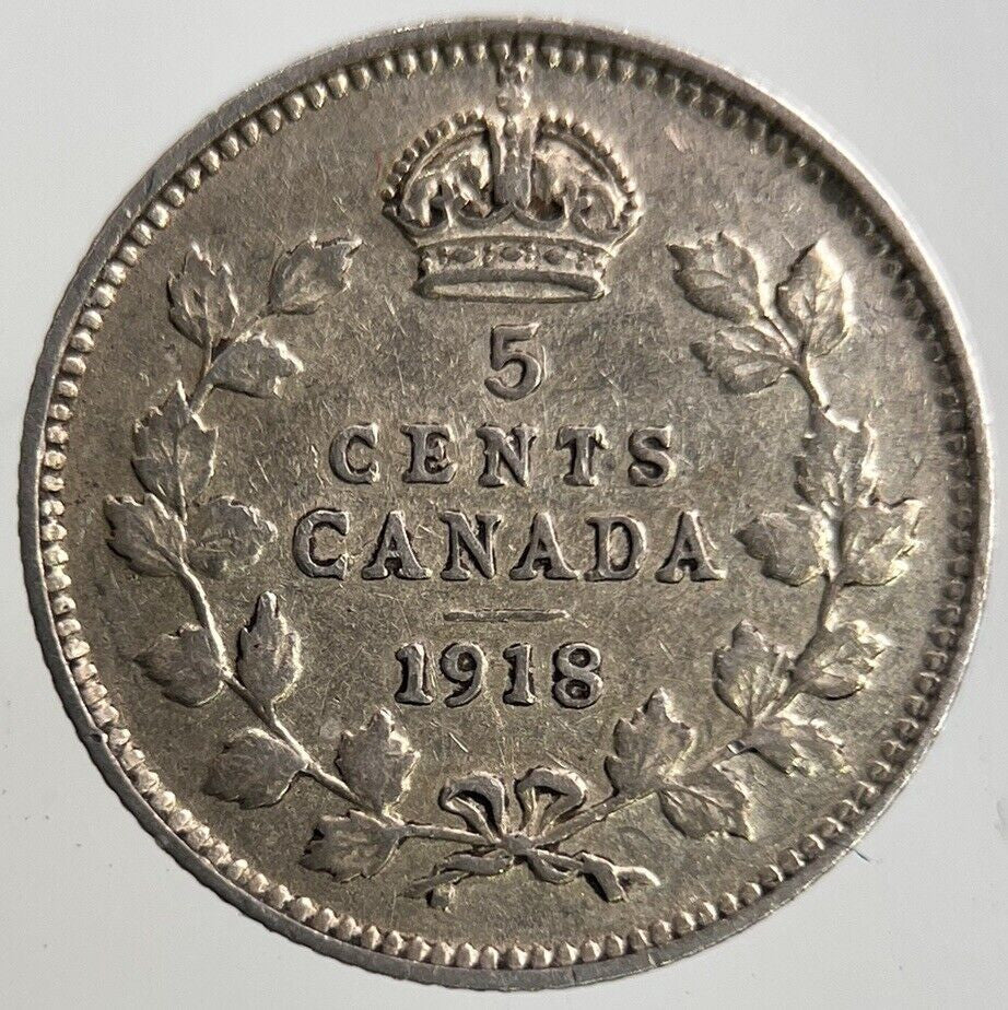 1918 Canada 5 Cents Silver Coin | Very High Grade