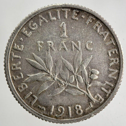 1918 France 1 Franc Silver Coin | Fine Collectable Grade