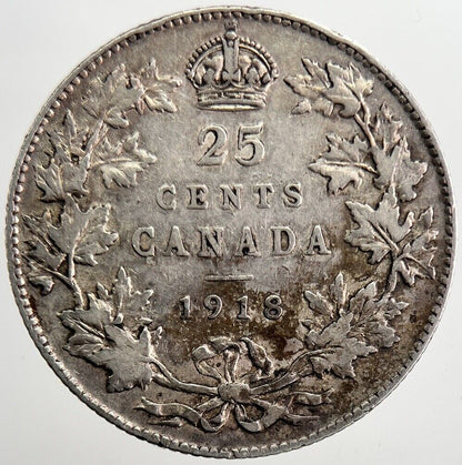 1918 Canada 25 Cents Silver Coin | Fine Collectable Grade | a5662