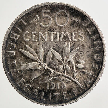 1918 France 50 Centimes Silver Coin | Fine Collectable Grade
