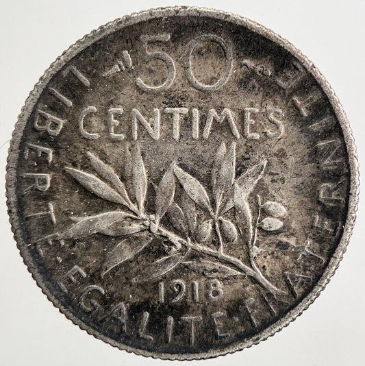 1918 France 50 Centimes Silver Coin | Fine Collectable Grade