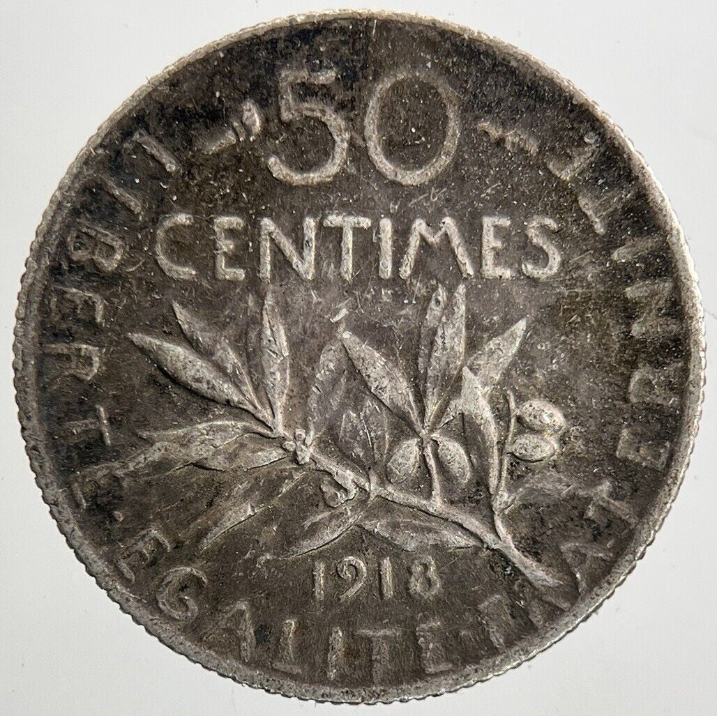 1918 France 50 Centimes Silver Coin | Fine Collectable Grade