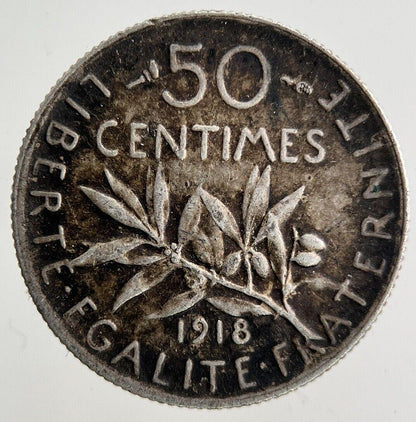 1918 France 50 Centimes Silver Coin | Fine Collectable Grade