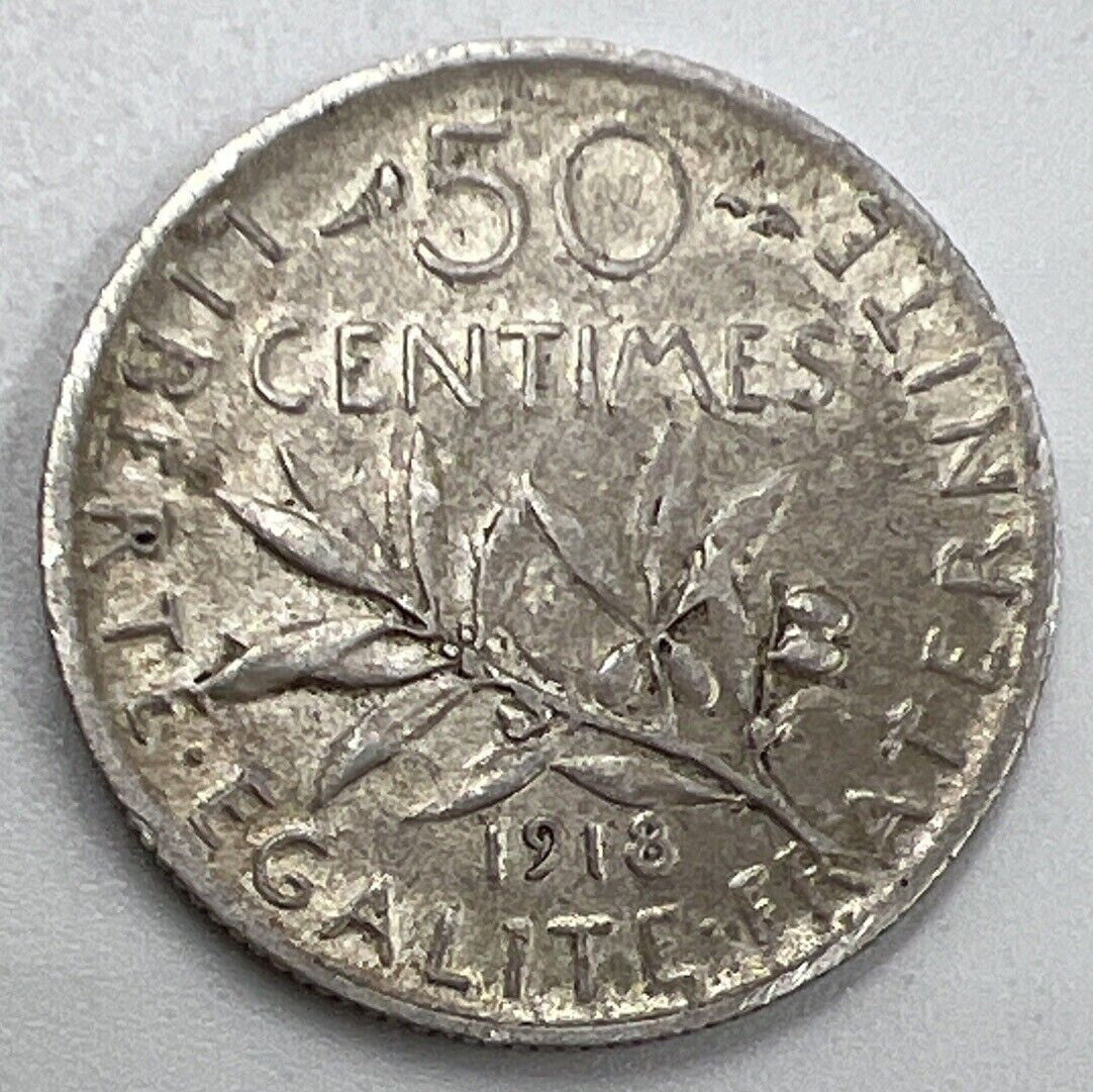 1918 France 50 Centimes Silver Coin | Fine Collectable Grade | a683