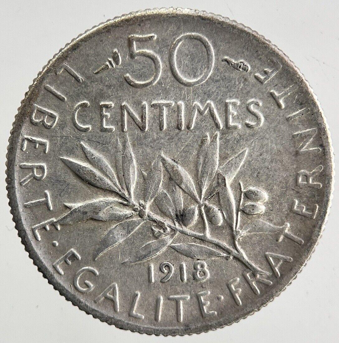 1918 France 50 Centimes Silver Coin | Fine Collectable Grade