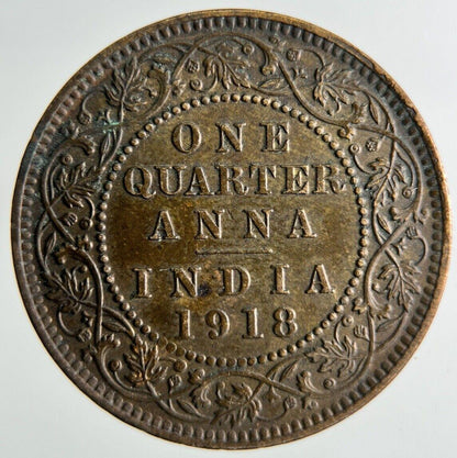 1918 India One Quarter 1/4 Anna Coin Very High Grade