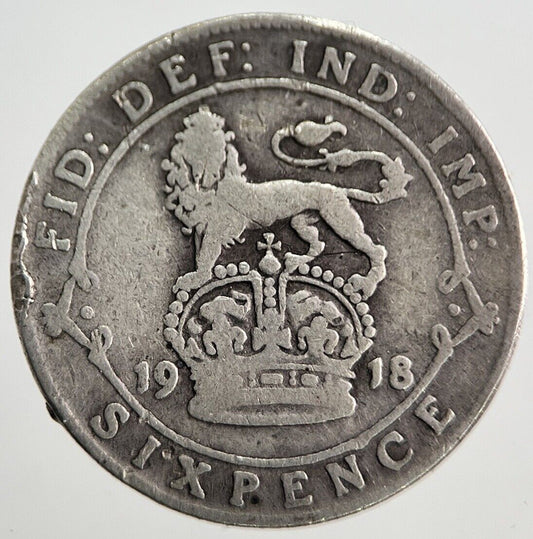 1918 George V Sixpence Silver Coin | Fair Grade | a7251
