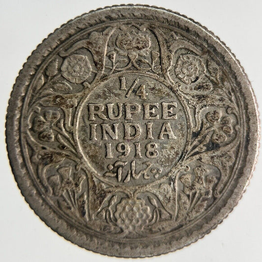 1918 India 1/4 Quarter Rupee Silver Coin | Collectable Grade