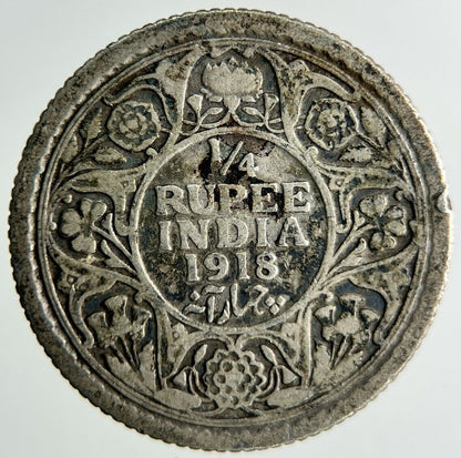 1918 India 1/4 Quarter Rupee Silver Coin | Collectable Grade