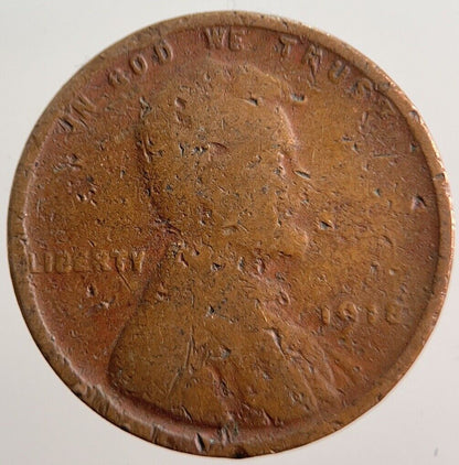 1918 Lincoln US USA One Cent Coin | Worn Grade | a324