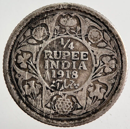 1918 India 1/4 Quarter Rupee Silver Coin | Collectable Grade