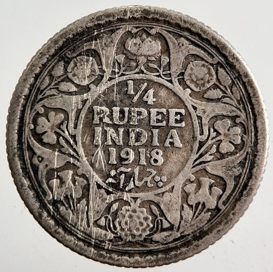 1918 India 1/4 Quarter Rupee Silver Coin | Collectable Grade