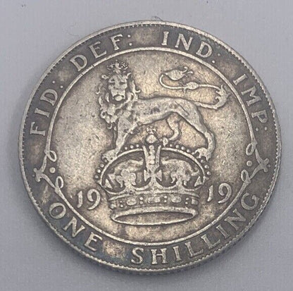1919 British Shilling Silver Coin | King George V | Fine Collectable Grade a030