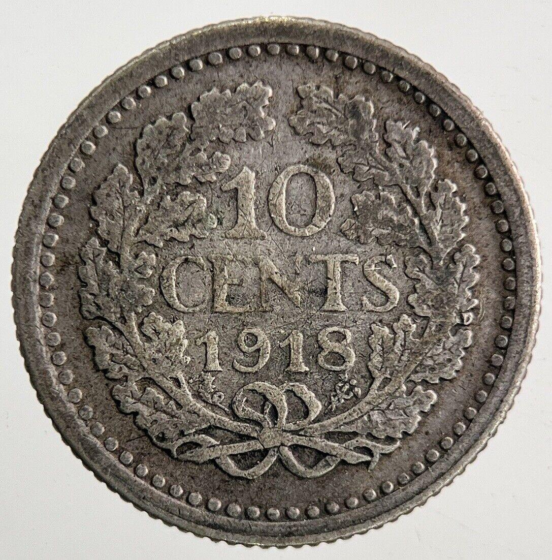 1918 Netherlands 10 Cents Silver Coin | Fine Collectable Grade