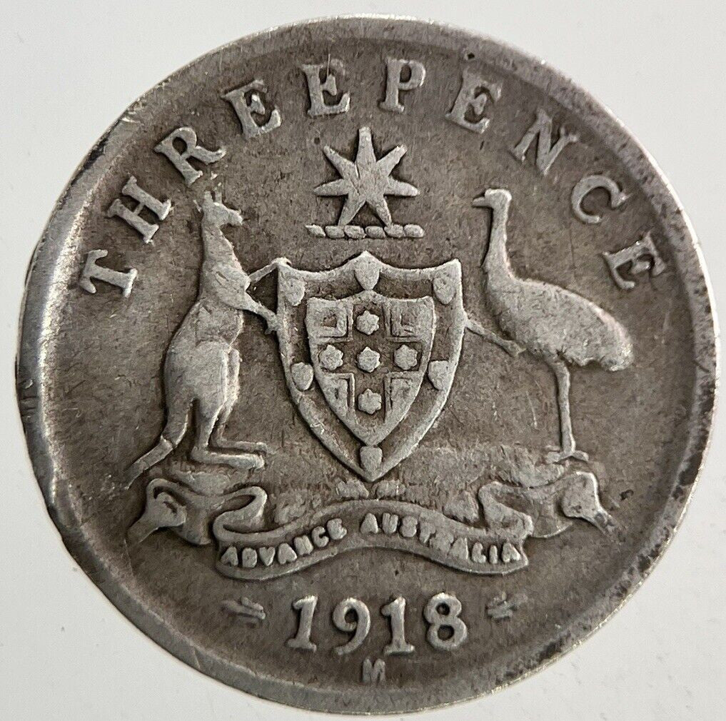 1918-M Australia Threepence Silver Coin | Fine Collectable Grade