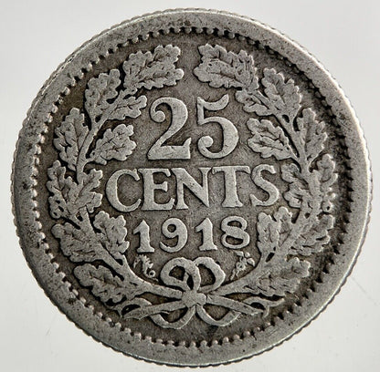 1918 Netherlands 25 Cents Silver Coin | Collectable Grade