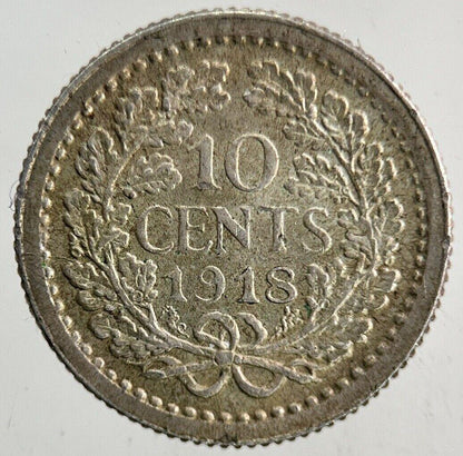 1918 Netherlands 10 Cents Silver Coin | Very High Grade