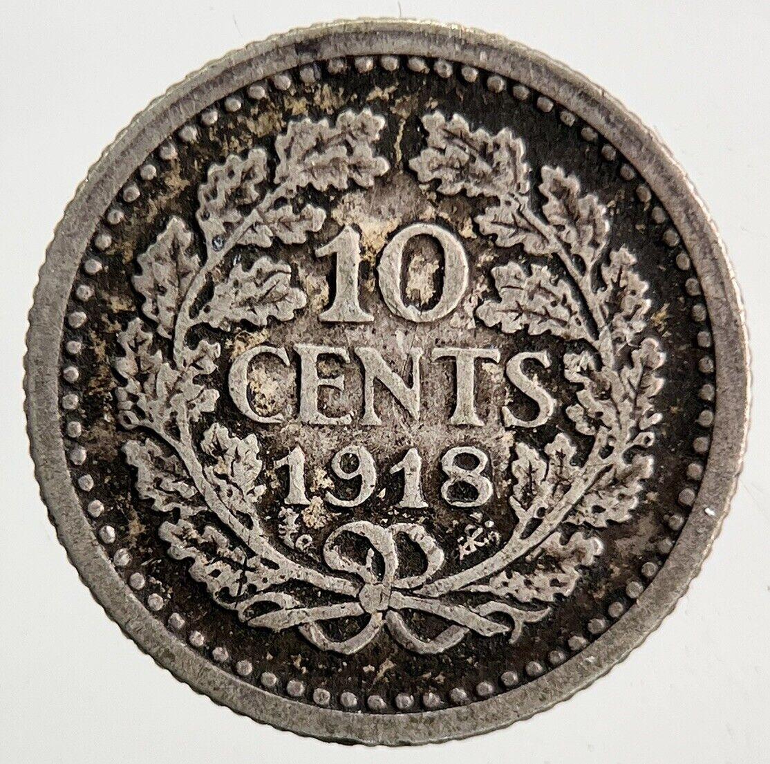 1918 Netherlands 10 Cents Silver Coin | Fine Collectable Grade