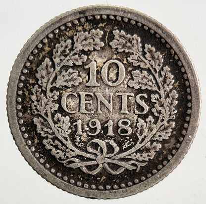 1918 Netherlands 10 Cents Silver Coin | Fine Collectable Grade