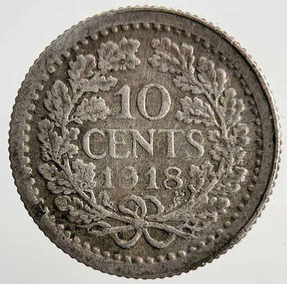 1918 Netherlands 10 Cents Silver Coin | Fine Collectable Grade