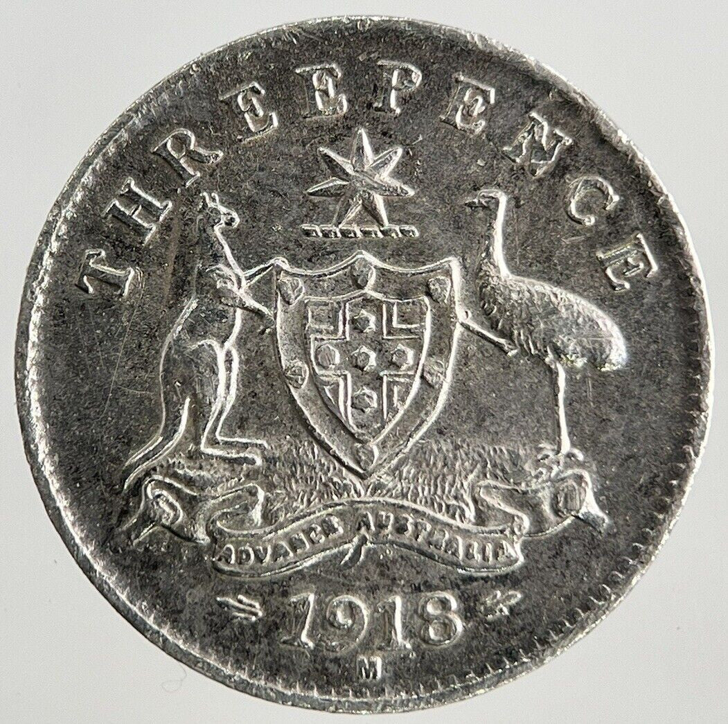 1918-M Australia Threepence Silver Coin | Fine Collectable Grade