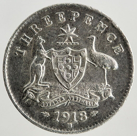 1918-M Australia Threepence Silver Coin | Fine Collectable Grade