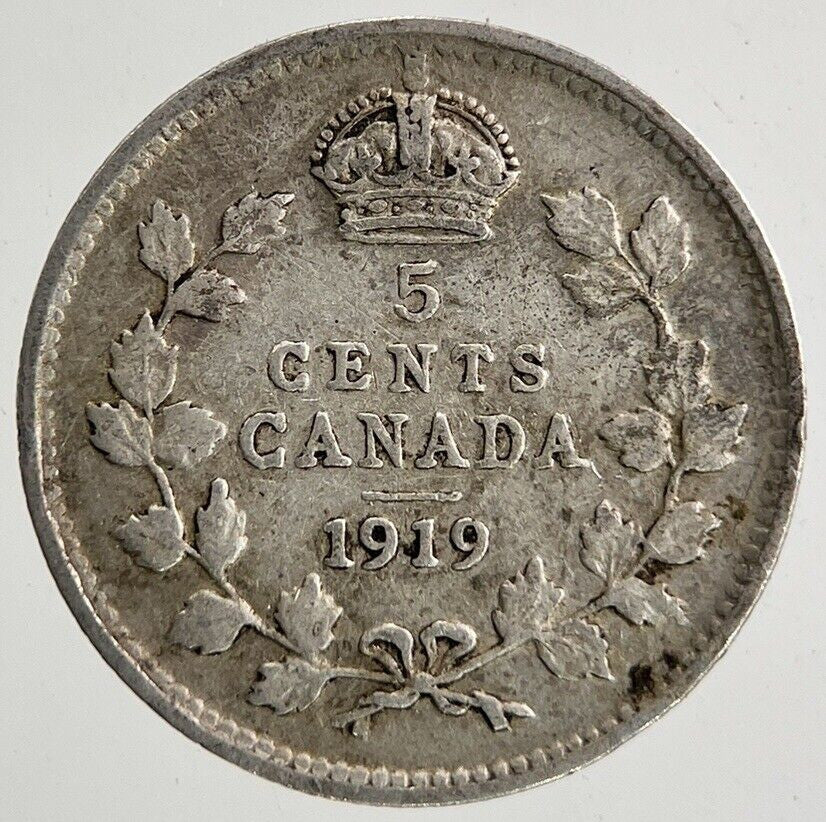 1919 Canada 5 Cents Silver Coin | Fine Collectable Grade