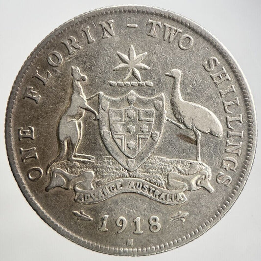 1918-M Australia Florin Silver Coin | Fine Collectable Grade | a2146